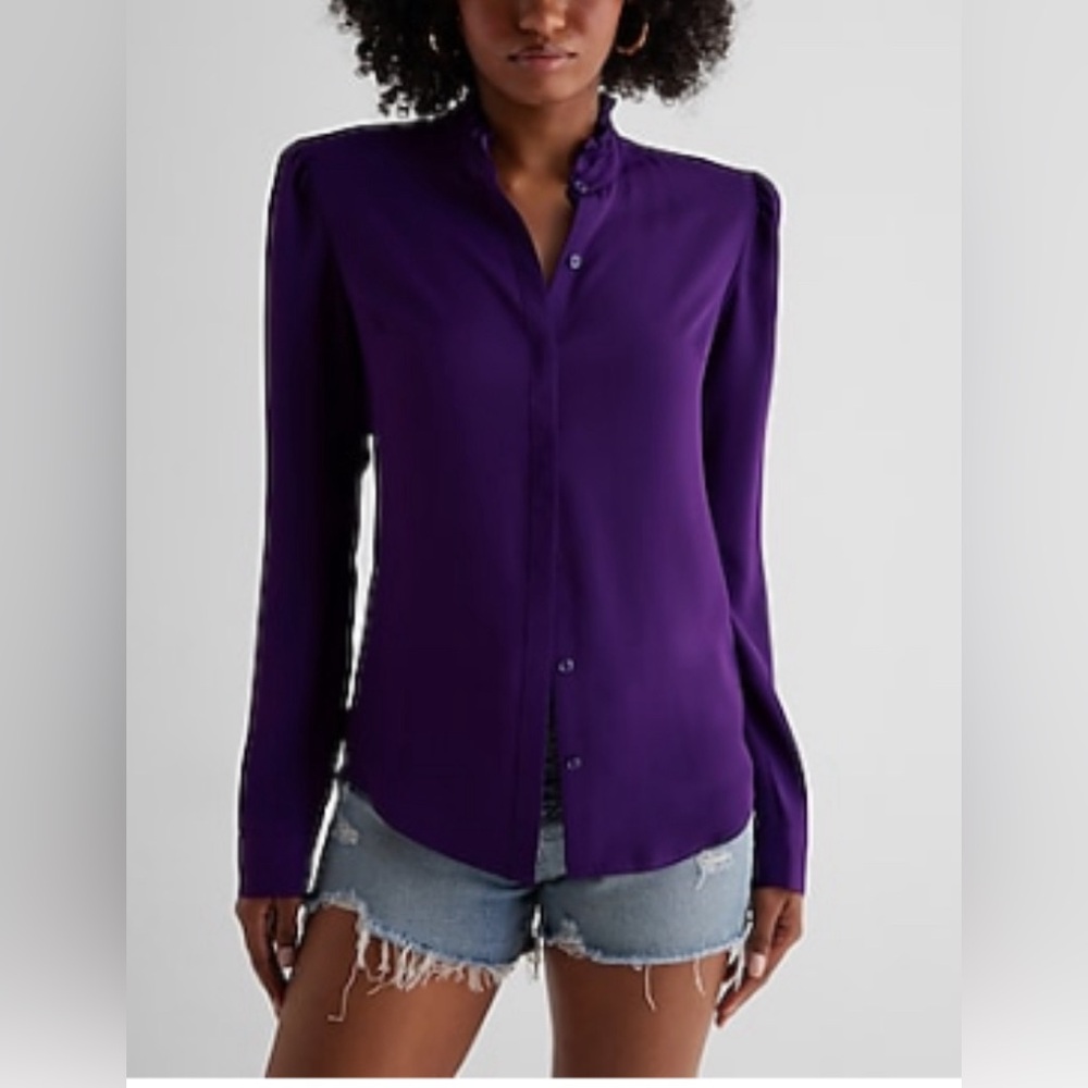 Express beautiful purple ruffle long sleeved classic sexy small feel like medium